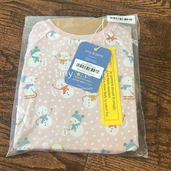 Tiny Jams Pink Snowman Bamboo Long Sleeve 2 Piece Pajama Set NWT - Picture 8 of 10